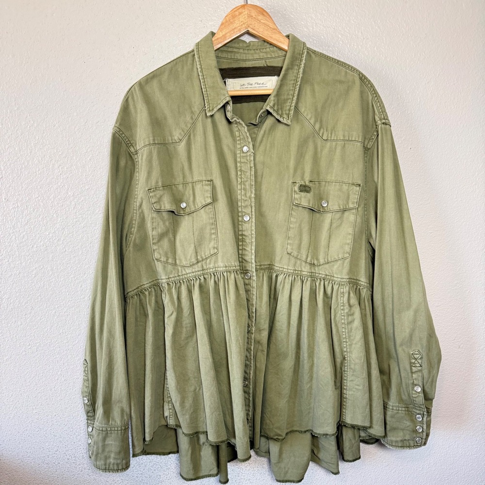 We The Free Olive Green Button-Down Peplum Shirt - Picture 4 of 11